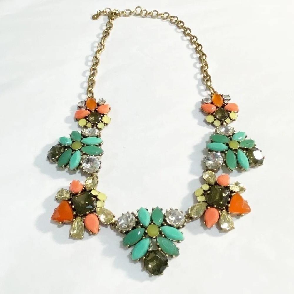 Stella & Dot Elodie Necklace MultiColor Coral Orange Blue Green Boho Festival